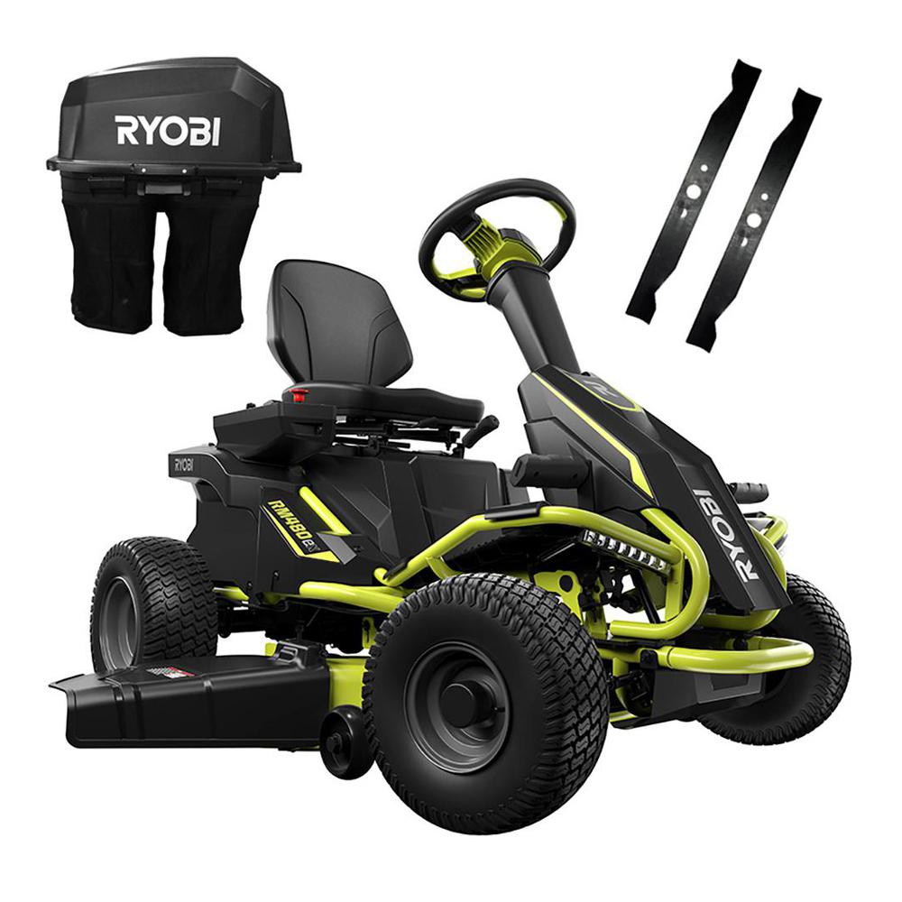 Ryobi 38" 75Ah Battery Electric Riding Mower w/Bagger and Mulching Kit