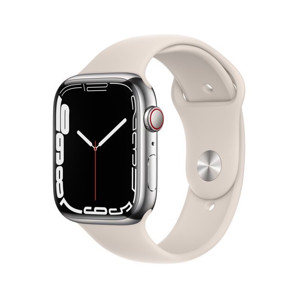 Apple Watch Series 7 GPS + Cellular, 45mm Silver Stainless Steel Case with Starlight Sport Band - Regular $626.78