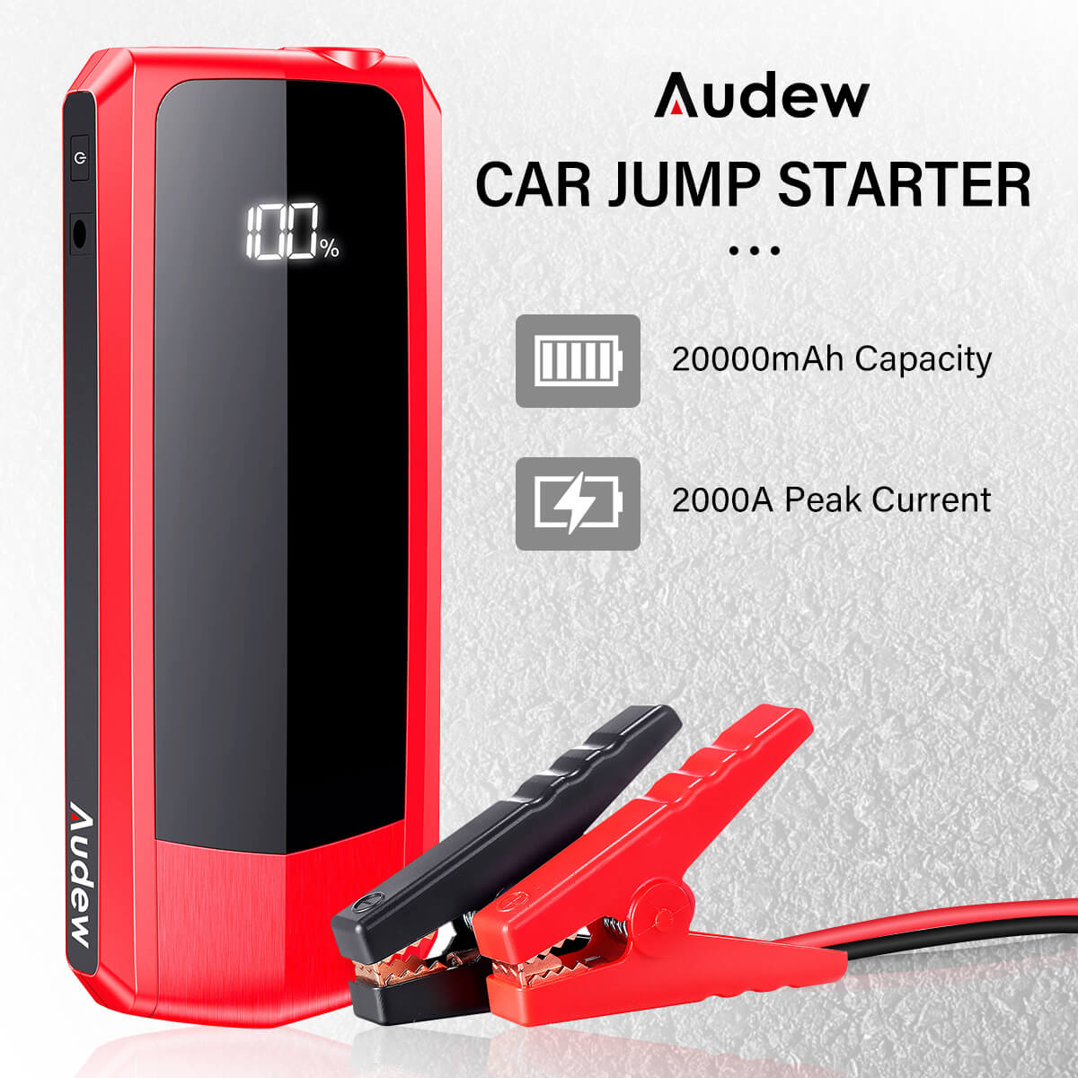 Audew 2000A Peak 20000mAh Car Jump Starter for All Gas Engines or Up To 8.5L Diesel Engines with LCD Power Display $67.65