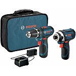 BOSCH Power Tools Combo Kit CLPK22-120 - 12-Volt Cordless Tool Set (Drill/Driver and Impact Driver) with 2 Batteries, Charger and Case $99.92