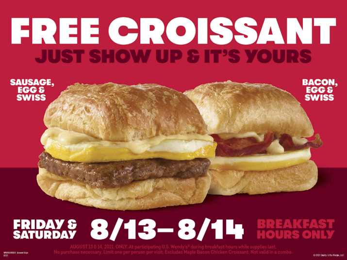 Wendy S Restaurant Classic Sausage Or Bacon Egg Swiss Cheese Croissant