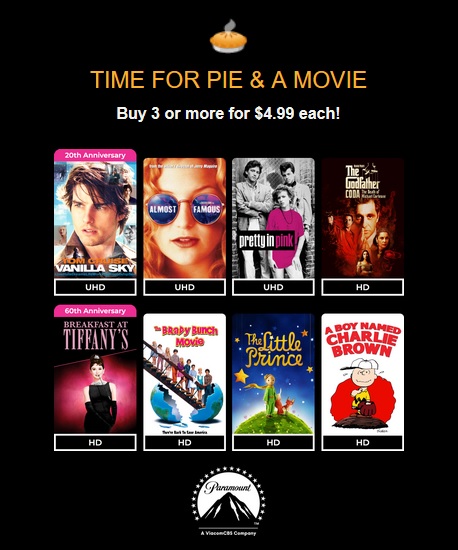 FanFlix: Select Paramount UHD/HD Films: 3 for $14.97: Love and Monsters, Almost Famous, Rango, Pretty In Pink, The Godfather Coda, Hugo, A Boy Name Charlie Brown & More