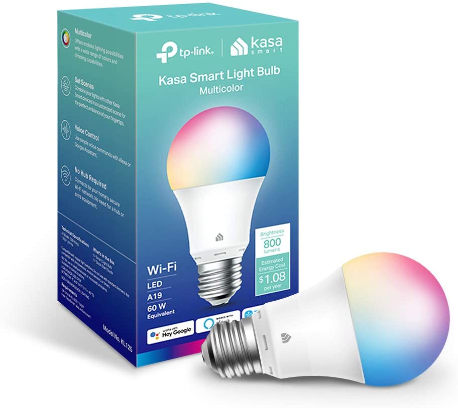 Kasa Smart WiFi 800 Lumens Dimmable Smart LED Light Bulb (Multicolor) $3
