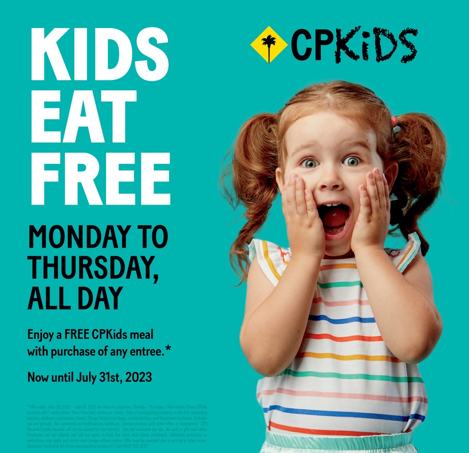 California Pizza Kitchen Summer Kickoff Offer Kids Eat Free (Monday