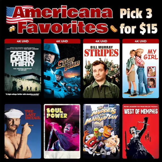 3 for $15 Americana Favorites/Sony Digital Films: The Monuments Men, Stripes, Glory, Funny Girl, The Guns of Navarone, Zero Dark Thirty, West of Memphis, The Patriot & More