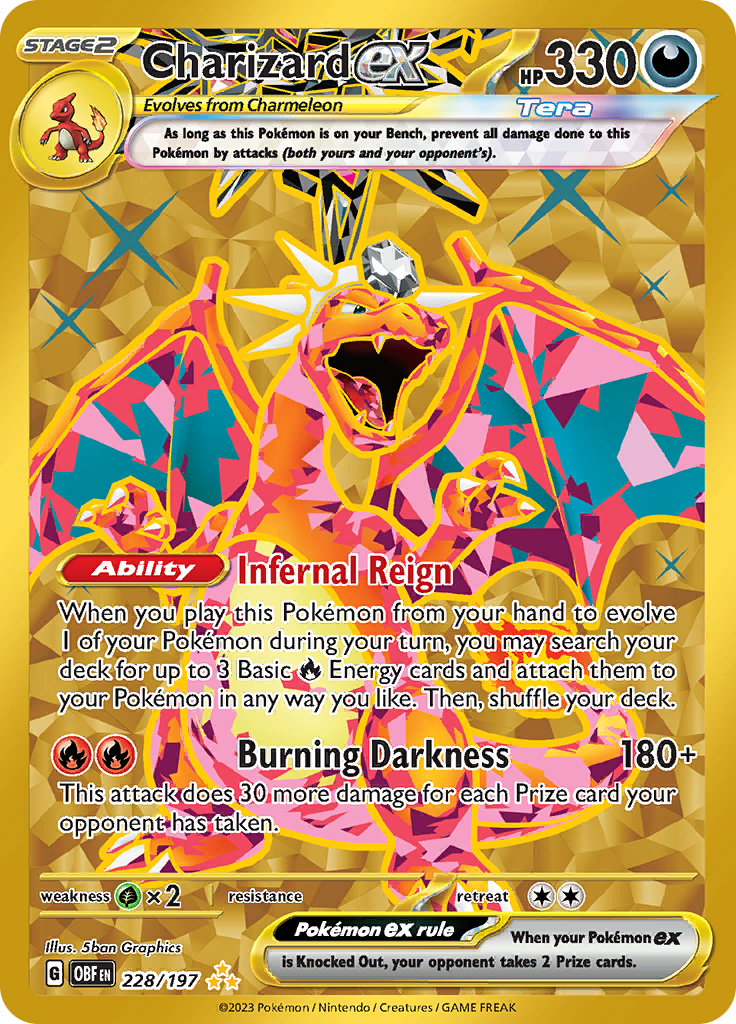 Pokemon Trading Card Game Live Gold Charizard Ex Obsidian Flames