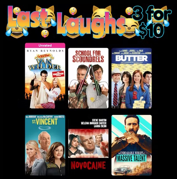 FanFlix 3 for $10: Last Laughs Digital Films (4K/HD): The Unbearable Weight of Massive Talent, Van Wilder, Clerks II/III,  St. Vincent, Waiting, The Men Who Stare at Goats & More