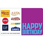 $50 Happy Birthday eGift Card (AMC, Subway, Lowe's) + $7.50 Amazon Promo Credit $50 (Email Delivery) &amp; More