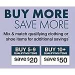 Costco Members: Select Costco Apparel/Shoes Savings: $50 Off 10+ Items or $20 Off 5+ Items (Online Savings Only)