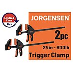 Jorgensen Trigger/Bar Clamps: 2-Pack 24" Jorgensen E-Z Hold Trigger Clamp (600 Lbs.) $20 &amp; More + Free Curbside Pickup