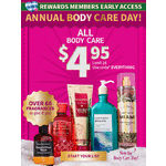 Bath & Body Works Annual Body Care Day Sale: All Body Care Products $5 Each + $7 Flat-Rate S/H on $10+