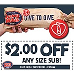 Jersey Mike's Subs: Additional Savings on Any Size Subs via Online or App $2 Off (Valid thru 4/6)