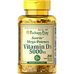200-Count Puritan's Pride Vitamin D3 5000 IU Softgels Supplement $3.50 w/ Subscribe &amp; Save
