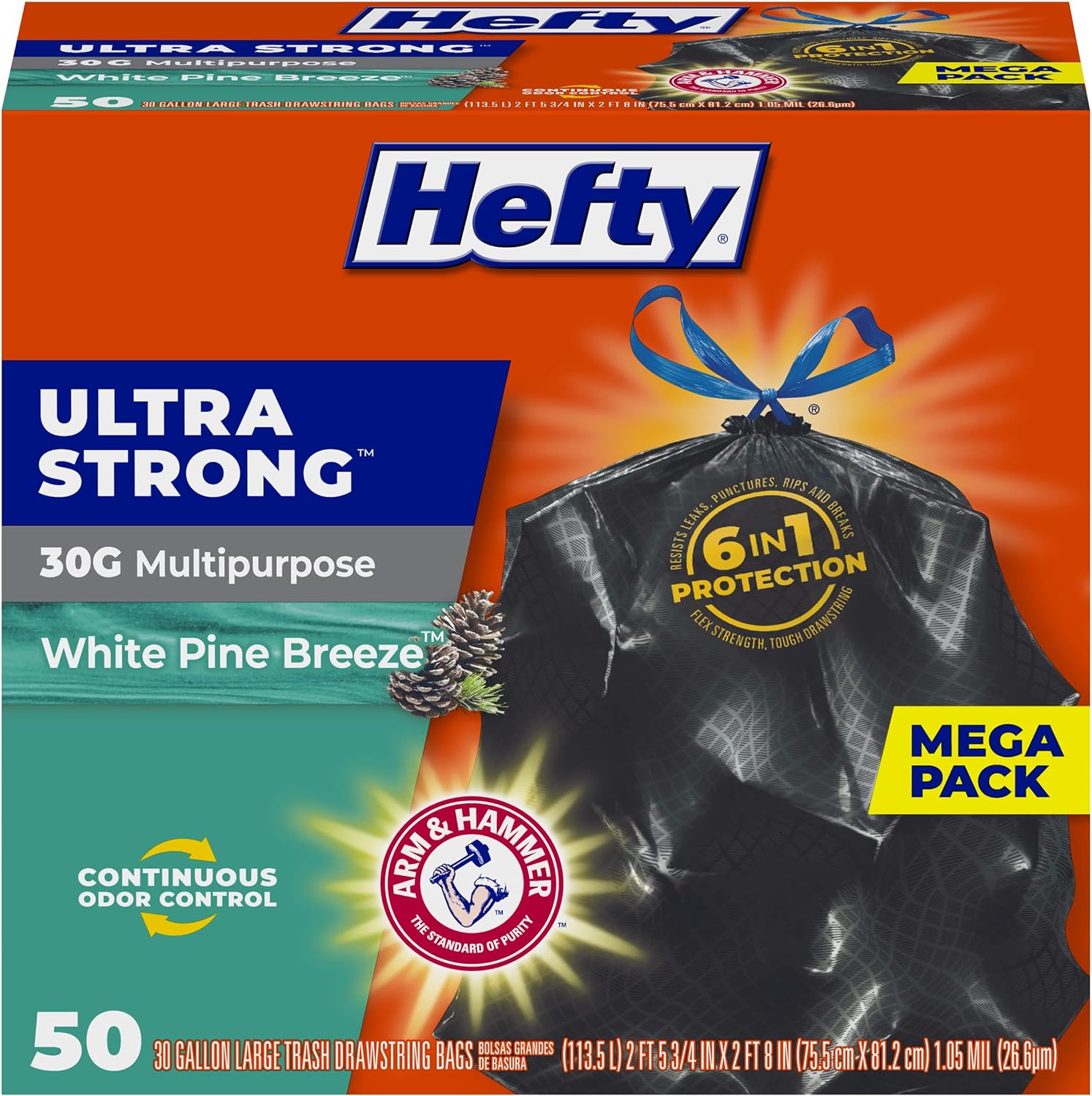 Prime Members: 50-Count 30-Gallon Hefty Ultra Strong Multipurpose Large Trash Bags (White Pine Breeze Scent) $10 + Free Shipping