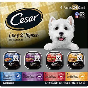 24 Pack 3.5 Oz Cesar Loaf Topper Wet Dog Food variety pack
