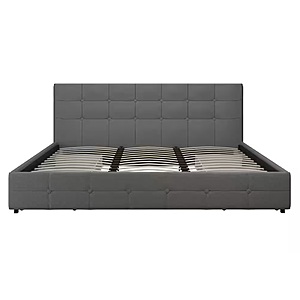 DHP Ryan Upholstered Bed w/ Storage Drawers in King Size (Grey Linen) $265.70 + Free S/H