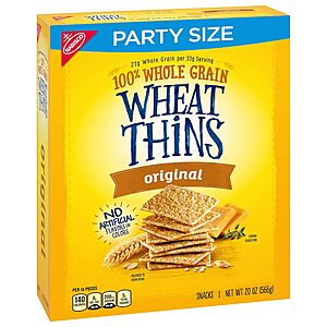 20-Oz Wheat Thins 100% Whole Grain Crackers Party Size Box (Original) $2.65 w/ Subscribe & Save