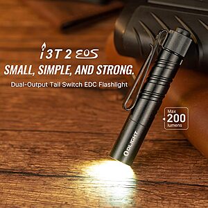 OLIGHT I3T 2 EOS 200-Lumen Compact Pocket EDC Flashlight (2 Colors) $12