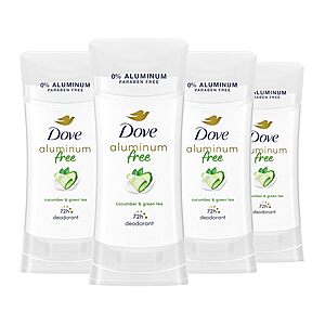 4-Count 2.6-Oz Dove Aluminum Free Deodorant Stick (Cucumber and Green Tea) .45 w/ Subscribe & Save