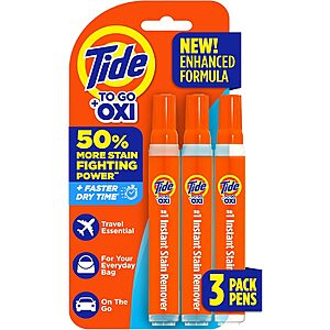 3-Count Tide To Go Instant Stain Remover Pen for Clothes .30 w/ Subscribe & Save