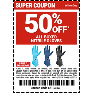 Harbor Freight In-Stores Super Coupons: All Boxed Nitrile Gloves, All Mesh Tarps 50% Off & More (Valid thru 6/22)