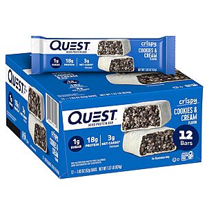 12-Count 1.83oz. Quest Nutrition Crispy Hero Protein Bars (Cookies & Cream) .50