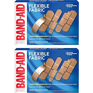 2-Pack 100-Count Band-Aid Flexible Fabric Adhesive Bandages (Assorted Sizes) $10.30 w/ Subscribe & Save