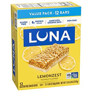 12-Pack 1.69oz. Luna Whole Nutrition Protein Snack Bars (Lemon Zest) .45 w/ Subscribe & Save