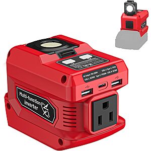 Azocek 220W/18V Battery Power Inverter Power Station w/ 400LM LED Work Light 
