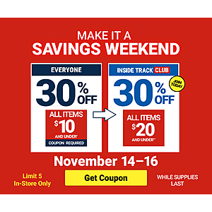Harbor Freight In-Stores Offer: Make It a Savings Weekend: All Items  or Less 30% Off (Valid thru 11/16)