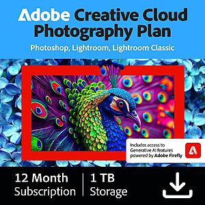 12-Month Adobe Creative Cloud Photography Plan w/ 1TB Cloud (Digital Download) $85 & More
