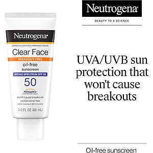 3oz.Neutrogena Clear Face SPF 50 Breakout/Oil Free Sunscreen Lotion $5 w/ Subscribe & Save