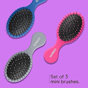 3-Count Conair Detangling Mini Hair Brush Travel Set (various colors) $6