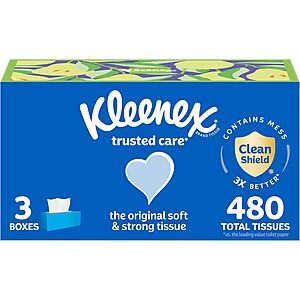 3-Pack 160-Count Kleenex Trusted Care 2-Ply Facial Tissues $4.50 w/ Subscribe & Save