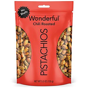 5.5oz. Wonderful Pistachios No Shells Resealable Bag (Chili Roasted) $4.50 w/ Subscribe & Save