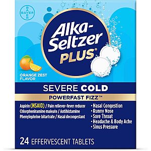 24-Count Alka-Seltzer Plus Severe Cold PowerFast Fizz Tablets (Orange Zest) $4.45 w/ Subscribe & Save