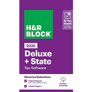 H&R Block 2025 Tax Software Offer: Premium $35, Deluxe $20, Deluxe + State $23 & More (PC/Mac Digital or Key Card)