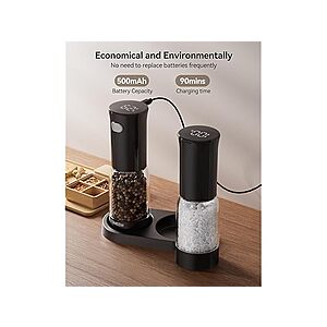 Tomeem 5-Level Grind Electric Salt & Pepper Set w/ LED Indicator/Storage Base $15 + Free S/H w/ Amazon Prime