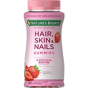 80-Count Nature's Bounty Hair, Skin & Nails Vitamin Gummies (2500mcg Biotin) $3.50 w/ Subscribe & Save