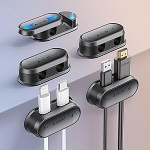 5-Pack Aollop Adhesive Organizer Cable Clips w/ Slide Lock (2-Hole Cord/Black) $4.50 