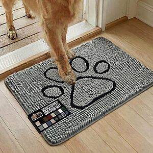 Gorilla Grip 24"x17" Soakstopper Absorbent Soft Chenille Dog Door Mat (Grey/Paw) $11.90 