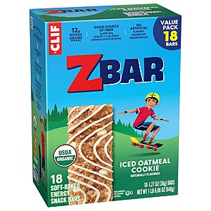 18-Pack 1.27oz. Clif ZBar Soft Baked Energy Snack Bars (Iced Oatmeal Cookie) $9.30 w/ Subscribe & Save