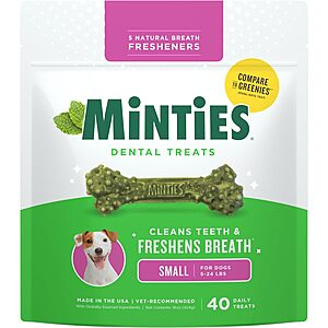 40-Count Minties Dental Tartar/Plaque Bone Dog Treats (Tiny/Small Dogs) $6.95 & More w/ Subscribe & Save