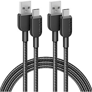2-Pack 6' Anker USB-A to USB-C 15W Charging Braided Cable (Black) $7 