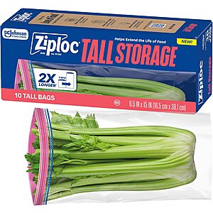 10-Count Ziploc Seal Top Tall Food Storage Bags (6.5"x15") $3.30 w/ Subscribe & Save