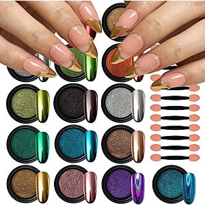 Artdone Chrome Nail Art Powder Craft Kit (16 Iridescent Colors) $4 