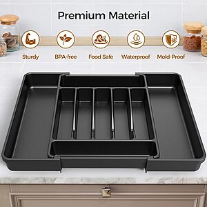 ukeetap 16.5"x21" Extra Large Expandable Silverware Kitchen Organizer (Black) $3.50 