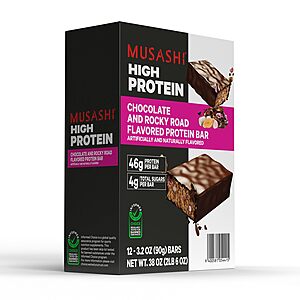 12-Pk 3.2oz Musashi 45g High Protein Bars (Chocolate & Rocky Road) $18.90 w/ S&S