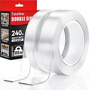 Prime Members: 2-Pk 240" Tatastar Double Sided Clear Adhesive Tape (1.2" & 0.8") $4 w/ S&S + Free S&H
