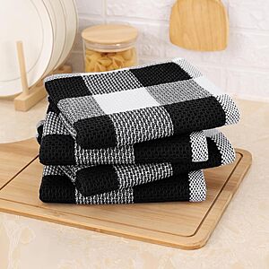 4-Pk 13"x28" Mordimy 100% Cotton Waffle Weave Kitchen Towels (Black/White) $10 